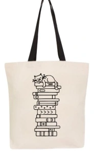 Tote bag Cat with Books