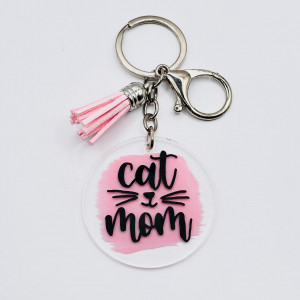 Breloc acrilic pictat manual Cat Mom