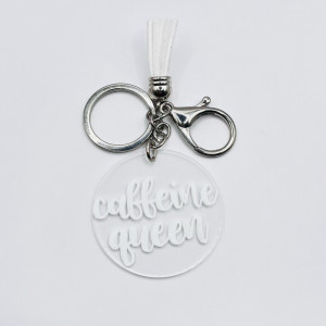 Breloc acrilic pictat manual Caffeine Queen alb
