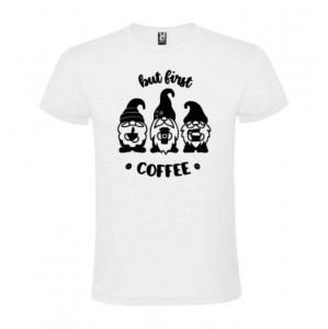 Tricou But First, Coffee alb