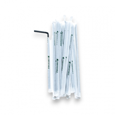 Paie biodegradabile ambalate individual, cap flexibil, negru, hartie, 240 X 5 MM , set 500 buc,PLA - Img 1