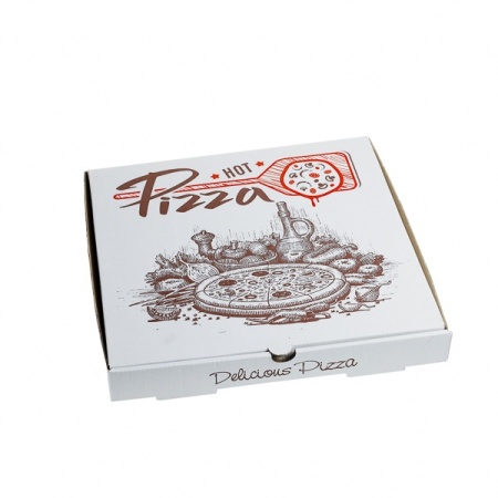Cutii Pizza 320x320x35 mm, „HOT PIZZA ” carton ,alb color ,100 buc/ pachet