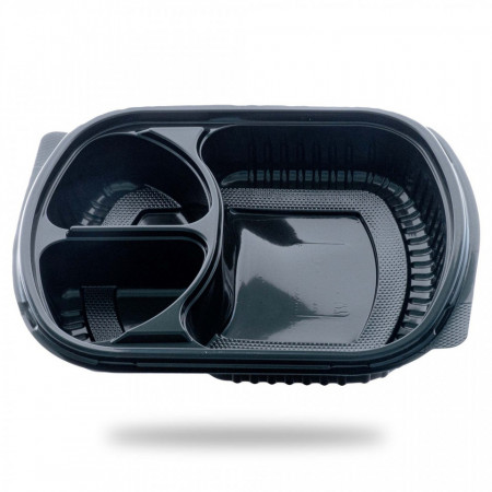 Set 100 buc Caserola meniu neagra 3 compartimente + capac