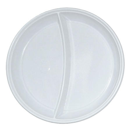 Farfurii reutilizabile albe cu 2 compartimente 220mm, PP, 1000 buc, 40 set