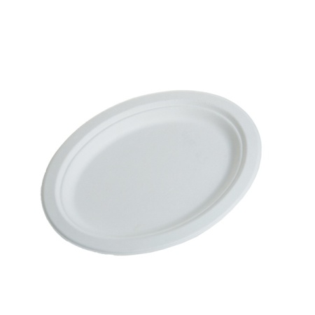 Platouri ovale D263 mm, trestie de zahar, alb, 500 buc, 10 set