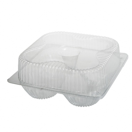 Caserole 2770 cc 4 savarine cu capac atasat IT-405P,OPS/PET transparent, 170×170 mm,375 buc, 15 set