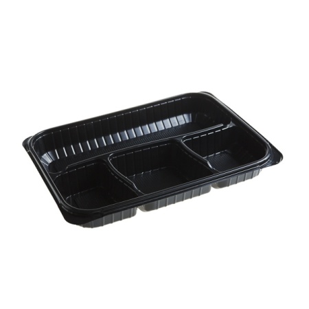 Caserole meniu 4 compartiment, PP, negru + Capac PP, transparent FT288 H45, 283×195 mm,200 buc,4 set