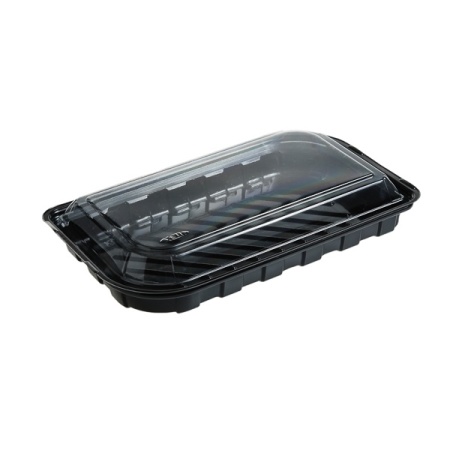 Caserole 800 cc dreptunghi negre+ capac separat transparent IT-131 , PET,202×118 mm, 700 buc, 14 set