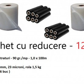 Pachet Stretch negru Economy - 400 mp folie cu bule + 12 role folie stretch negru