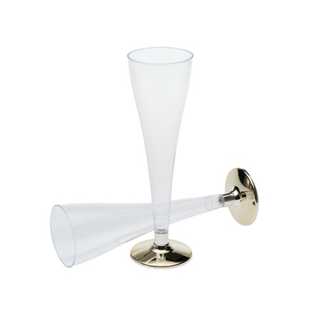 Pahare cu picior transparent/gold pentru sampanie 120 ml DC.120, PS,transparent, D50 mm, h175 mm, 35 set, 210 buc