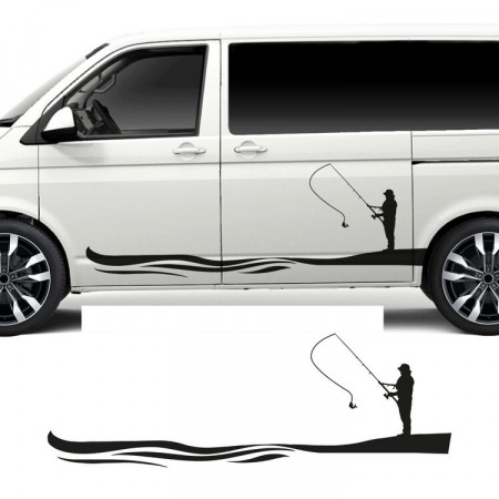 Set Stickere Auto Dungi Laterale Fishing Edition Transporter, Caravelle , Vito , Vivaro , etc (2 buc)
