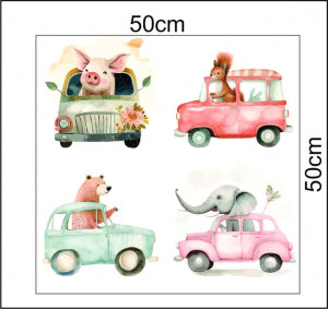 Set 4 Stickere Perete Watercolor Masini si animale - Img 2