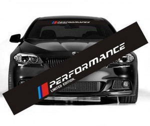 Sticker Parasolar Autocolant BMW M Performance cu fundal negru