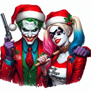 Sticker Auto Color Joker and Harley Quinn ediția de Crăciun