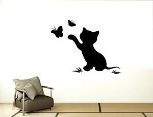 Sticker Perete Pisica/Fluturi