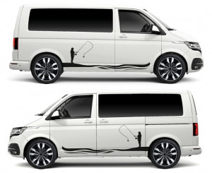 Set Stickere Auto Dungi Laterale Fishing Edition Transporter, Caravelle , Vito , Vivaro , etc (2 buc) - Img 2