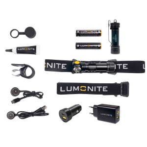Lampă frontală LUMONITE Compass - 1250 lm / Reîncărcabil, PREMIUM kit (Equipment Package)