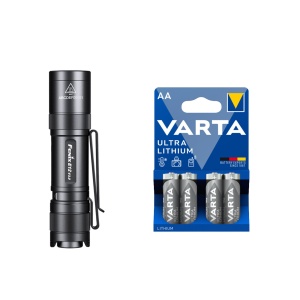 Lanternă FENIX E12 V3.0 - 200 lm / 82 mm / 1 x AA, Fenix E12 V3.0 + 4 buc Varta Ultra Lithium baterii AA