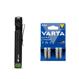 Lanternă GP Discovery CP21 - 20 lm / 113 mm / 1 x AAA, GP Discovery CP21 + 4 buc Varta Ultra Lithium baterii AAA