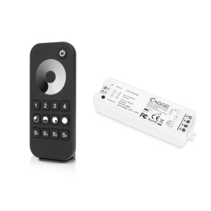 Controler pentru bandă LED AGGE pentru o singură culoare, RF 2.4 GHz, unitate de control + telecomandă reglarea intensității rotiță tactilă