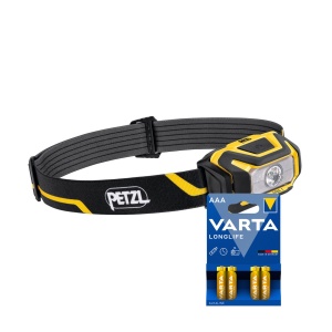 Lampă frontală PETZL Aria 1 - 350 lm / 3 x AAA, Petzl Aria 1 + 4 buc Varta Long Life baterii AAA