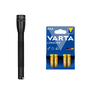 Lanternă MAGLITE Mini LED AAA - 100 lm / 127 mm / 2 x AAA, negru + 4 buc Varta Long Life baterii AAA