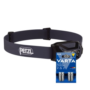 Lampă frontală PETZL Actik - 450 lm / 3 x AAA, negru + 4 buc Varta Ultra Lithium baterii AAA