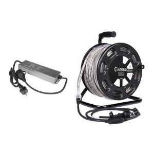 Bandă LED / Proiector de lucru AGGE 230V - 1500 lm/m, 25 m - tambur, bandă cu cablu de alimentare (4000K) + acumulator de rezervă