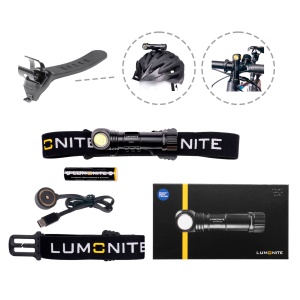 Lampă frontală LUMONITE Compass - 1250 lm / Reîncărcabil, Standard kit + Suport pentru bicicletă