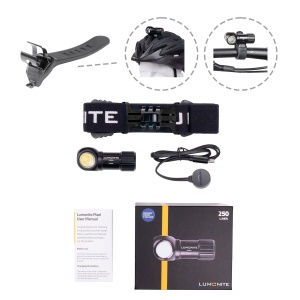 Lampă frontală LUMONITE Pixel V2 - 250 lm / Reîncărcabil, Standard kit + Suport pentru bară