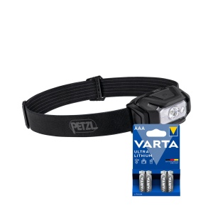 Lampă frontală PETZL Aria 1 RGB - 350 lm / 3 x AAA, Petzl Aria 1 RGB + 4 buc Varta Ultra Lithium baterii AAA