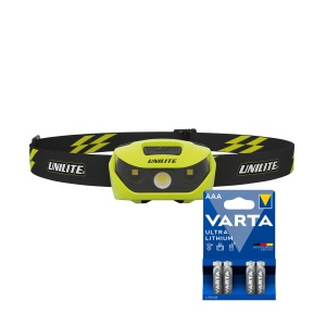 Lampă frontală UNILITE PS-HDL1 - 160 lm / 2 x AAA, Unilite PS-HDL1 + 4 buc Varta Ultra Lithium baterii AAA