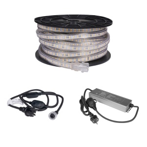 Bandă LED / Proiector de lucru AGGE 230V - 1500 lm/m, 20 m, bandă cu cablu de alimentare (3000K) + acumulator de rezervă