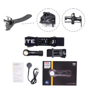 Lampă frontală LUMONITE Vector V2 - 500 lm / Reîncărcabil, Standard kit + Suport pentru bicicletă