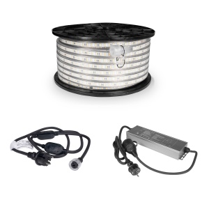Bandă LED / Proiector de lucru AGGE 230V - 1500 lm/m, 50 m, bandă cu cablu de alimentare + acumulator de rezervă