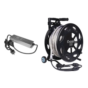 Bandă LED / Proiector de lucru AGGE 230V - 1500 lm/m, 50 m - tambur, bandă cu cablu de alimentare + acumulator de rezervă
