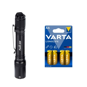 Lanternă FENIX E20 V2.0 - 350 lm / 127 mm / 2 x AA, Fenix E20 V2.0 + 4 buc Varta Long Life baterii AAA
