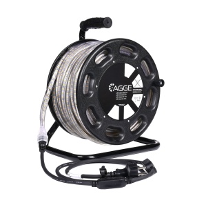 Bandă LED / Proiector de lucru AGGE 230V - 1500 lm/m, 25 m - tambur, bandă cu cablu de alimentare (3000K)