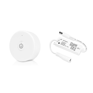 Controler pentru bandă LED AGGE mini pentru o singură culoare, RF 2.4 GHz, unitate de control + telecomandă reglarea intensității o tastă (Alb)