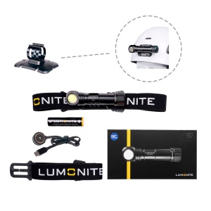 Lampă frontală LUMONITE Compass - 1250 lm / Reîncărcabil, Standard kit + Suport pentru cască
