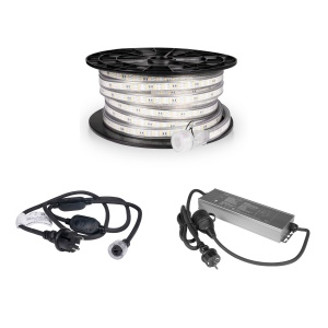 Bandă LED / Proiector de lucru AGGE 230V - 1500 lm/m, 15 m, bandă cu cablu de alimentare + acumulator de rezervă