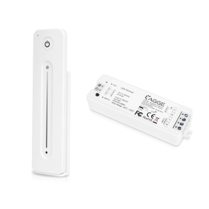 Controler pentru bandă LED AGGE pentru o singură culoare, RF 2.4 GHz, unitate de control + telecomandă reglarea intensității glisor tactil (Alb)