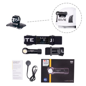Lampă frontală LUMONITE Vector V2 - 500 lm / Reîncărcabil, Standard kit + Suport pentru cască (sticker)