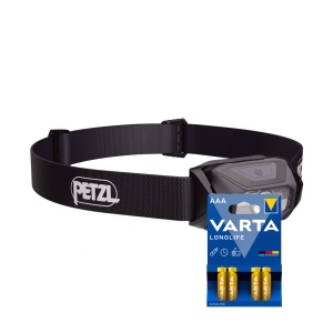 Lampă frontală PETZL Tikkina - 300 lm / 3 x AAA, negru + 4 buc Varta Long Life baterii AAA