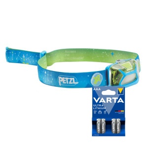 Lampă frontală PETZL TIKKID - 30 lm / 3 x AAA, albastru + 4 buc Varta Ultra Lithium baterii AAA