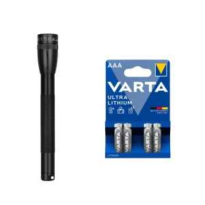 Lanternă MAGLITE Mini LED AAA - 100 lm / 127 mm / 2 x AAA, negru + 4 buc Varta Ultra Lithium baterii AAA