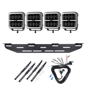 Proiector auxiliar OZZ SQR 7" Negru - pătrat / 18 cm / 160W / Ref. 50, 4 buc - Set complet