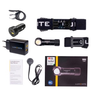 Lampă frontală LUMONITE Vector V2 - 500 lm / Reîncărcabil, PREMIUM Package - Img 2