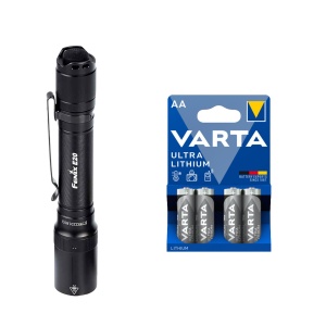 Lanternă FENIX E20 V2.0 - 350 lm / 127 mm / 2 x AA, Fenix E20 V2.0 + 4 buc Varta Ultra Lithium baterii AAA