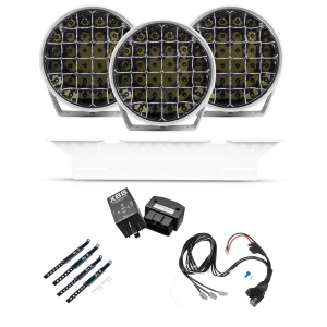 Proiector auxiliar PURELUX 9110 alb - rotund / 23 cm / 175W / Off-road, 3 buc - Set complet + XBB Dongle & PowerUnit releu de conectare
